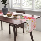 Vintage green pink white bohemian hortensia flowers Table Runner Gallery Image 2