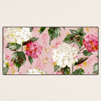 Vintage green pink white bohemian hortensia flowers Desk Mat Gallery Image 3