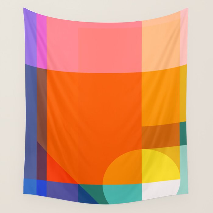 Vibrant Modern Color Block Abstract Rainbow Art Wall Tapestry Gallery Image 1