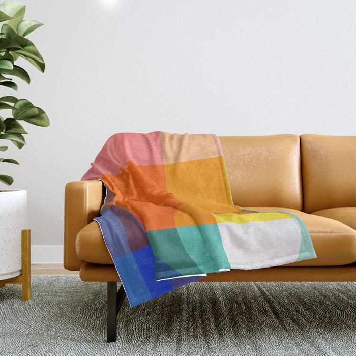 Vibrant Modern Color Block Abstract Rainbow Art Throw Blanket Gallery Image 1