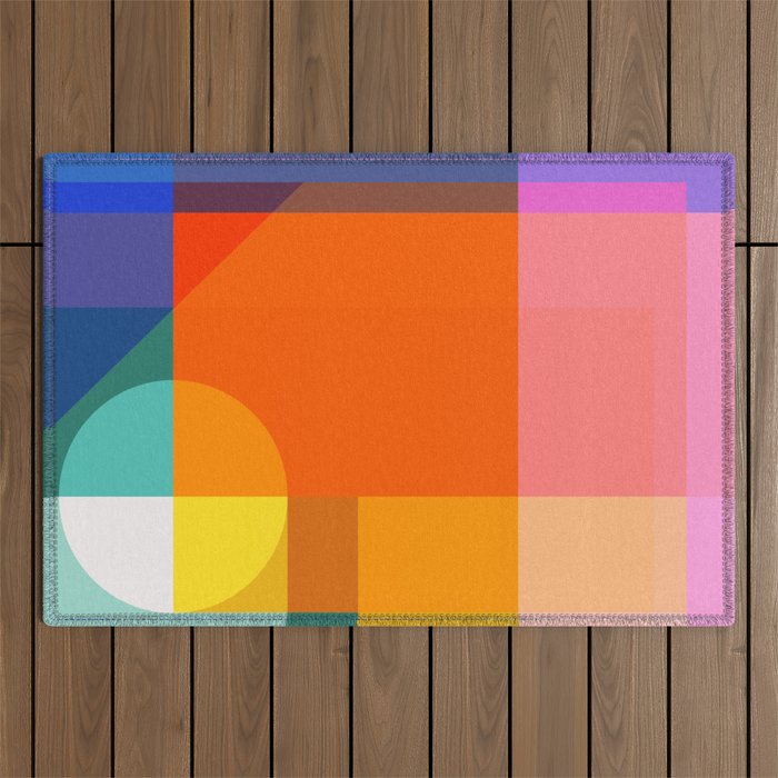 Vibrant Modern Color Block Abstract Rainbow Art Outdoor Rug Gallery Image 1