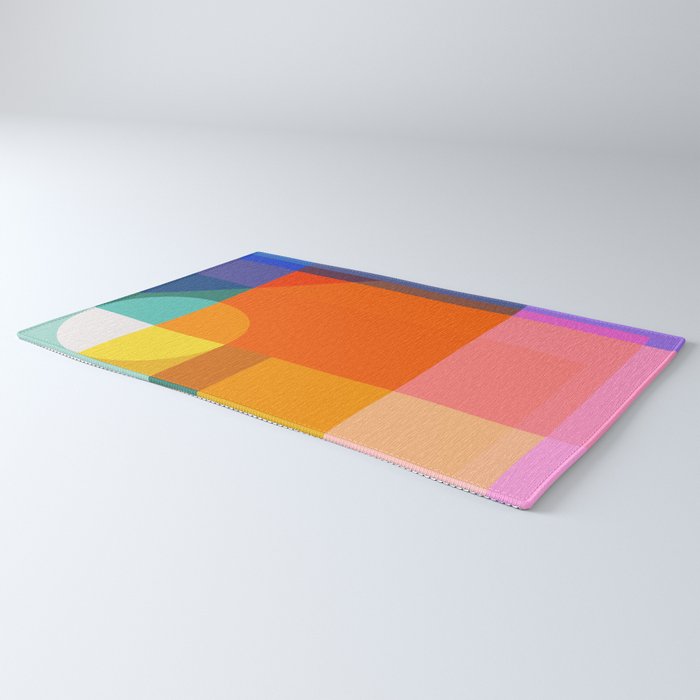 Vibrant Modern Color Block Abstract Rainbow Art Rug Gallery Image 3