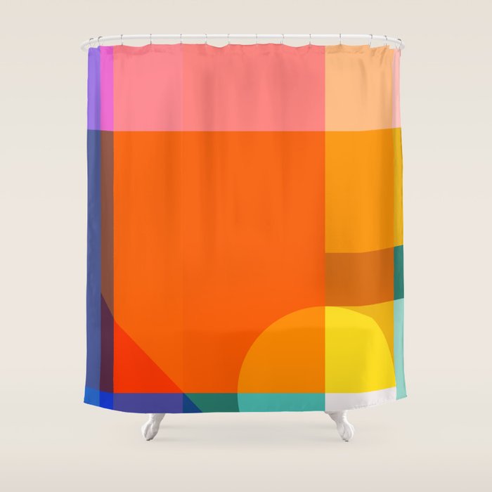 Vibrant Modern Color Block Abstract Rainbow Art Shower Curtain Gallery Image 1
