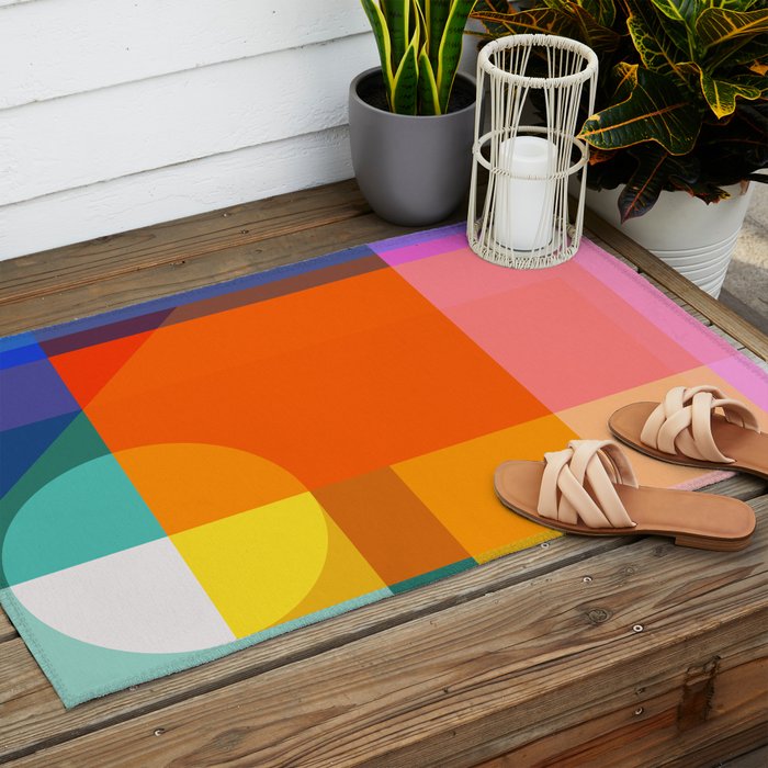Vibrant Modern Color Block Abstract Rainbow Art Outdoor Rug Gallery Image 2