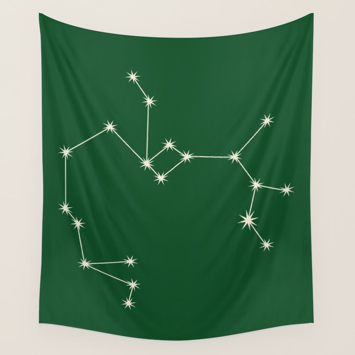Sagittarius Zodiac Star Constellation Line Art Green Wall Tapestry Gallery Image 4