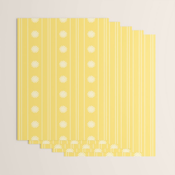 Daisy Stripes Pattern in Butter Yellow and White Wrapping Paper Gallery Image 3