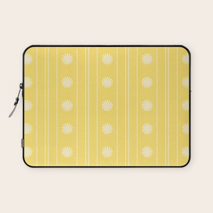 Daisy Stripes Pattern in Butter Yellow and White Laptop Sleeve Gallery Image 1