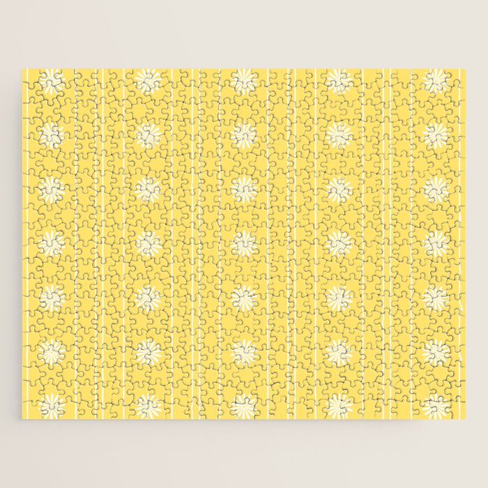 Daisy Stripes Pattern in Butter Yellow and White Jigsaw Puzzle Gallery Image 1