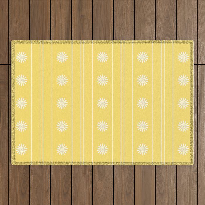 Daisy Stripes Pattern in Butter Yellow and White Outdoor Rug Gallery Image 1