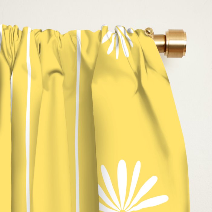 Daisy Stripes Pattern in Butter Yellow and White Window Curtain Gallery Image 2