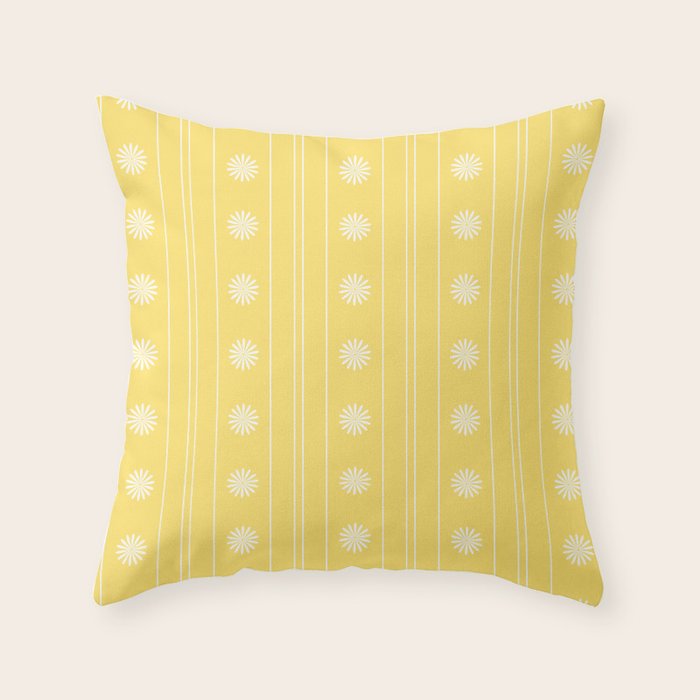 Daisy Stripes Pattern in Butter Yellow and White Throw Pillow Gallery Image 1