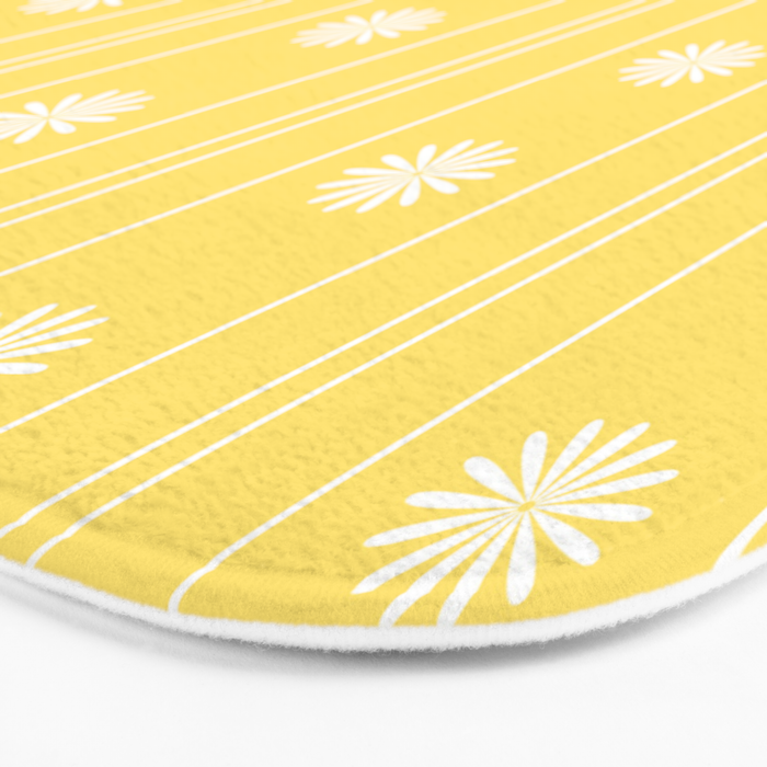 Daisy Stripes Pattern in Butter Yellow and White Bath Mat Gallery Image 3