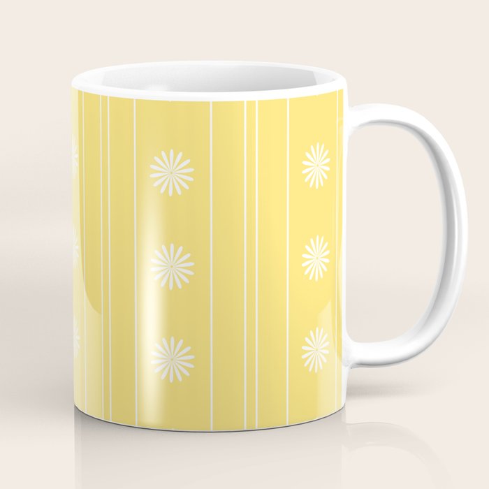 Daisy Stripes Pattern in Butter Yellow and White Coffee Mug Gallery Image 1