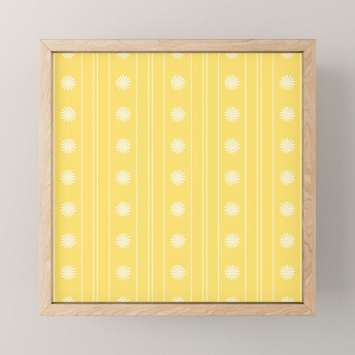 Daisy Stripes Pattern in Butter Yellow and White Mini Art Print Gallery Image 1