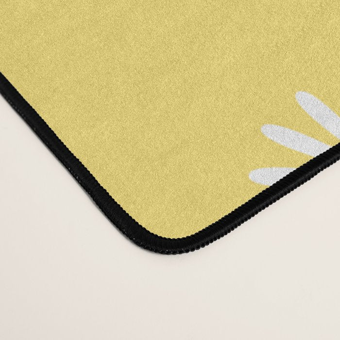 Daisy Stripes Pattern in Butter Yellow and White Desk Mat Gallery Image 4