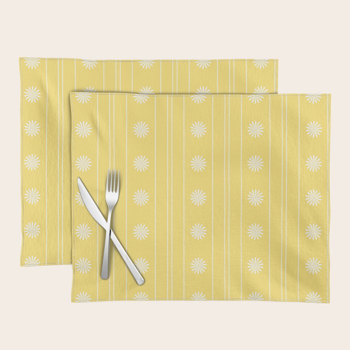 Daisy Stripes Pattern in Butter Yellow and White Placemat Gallery Image 1