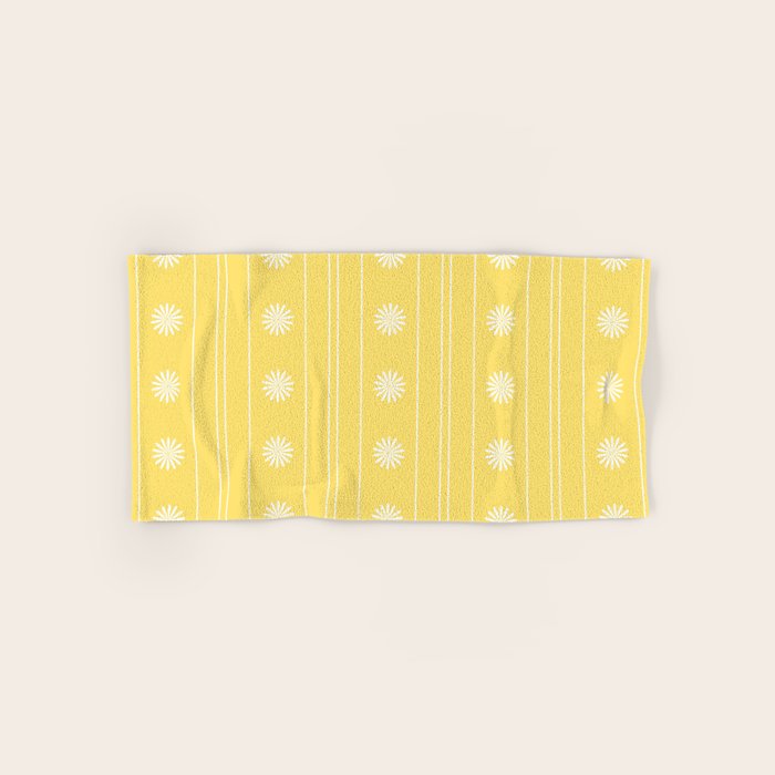 Daisy Stripes Pattern in Butter Yellow and White Bath Towel Gallery Image 1