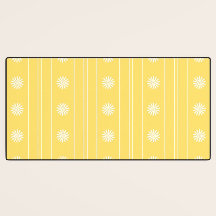 Daisy Stripes Pattern in Butter Yellow and White Desk Mat Gallery Image 3