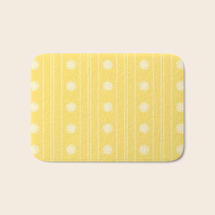 Daisy Stripes Pattern in Butter Yellow and White Bath Mat Gallery Image 1