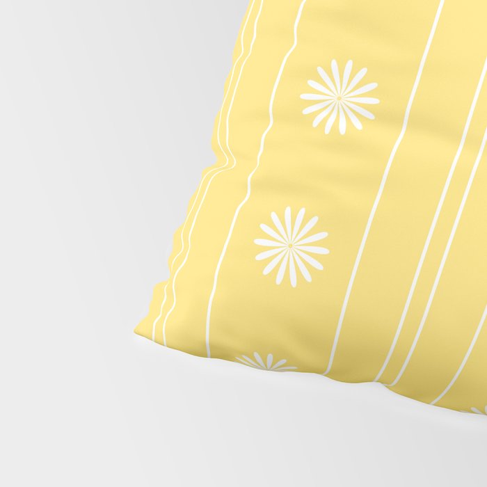 Daisy Stripes Pattern in Butter Yellow and White Pillow Sham Gallery Image 4