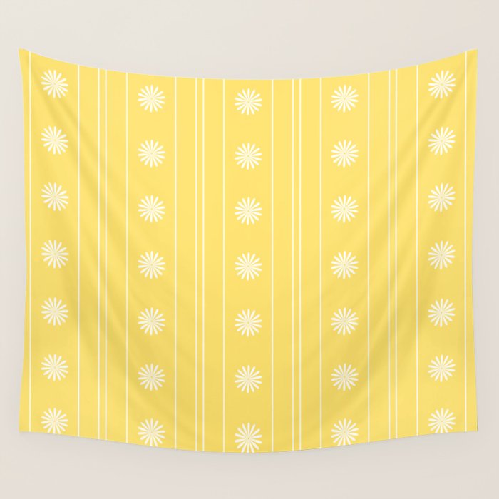 Daisy Stripes Pattern in Butter Yellow and White Wall Tapestry Gallery Image 4