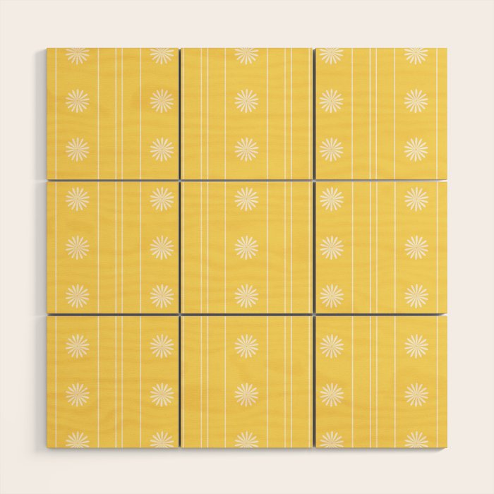 Daisy Stripes Pattern in Butter Yellow and White Wood Wall Art Gallery Image 1