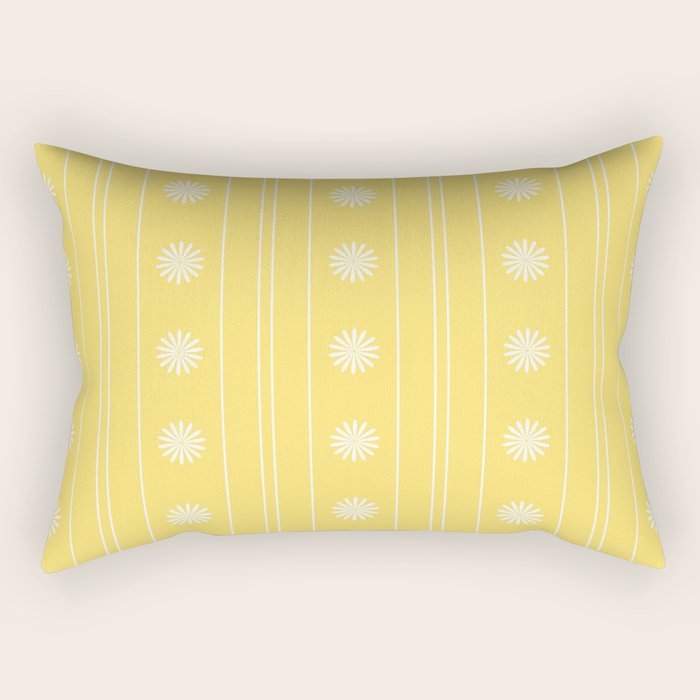Daisy Stripes Pattern in Butter Yellow and White Rectangular Pillow Gallery Image 1
