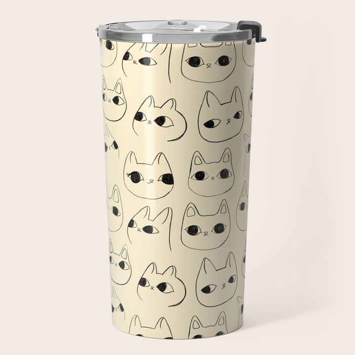 Cute Kawaii Cat Face Doodle Sketch Drawings Travel Mug Gallery Image 2