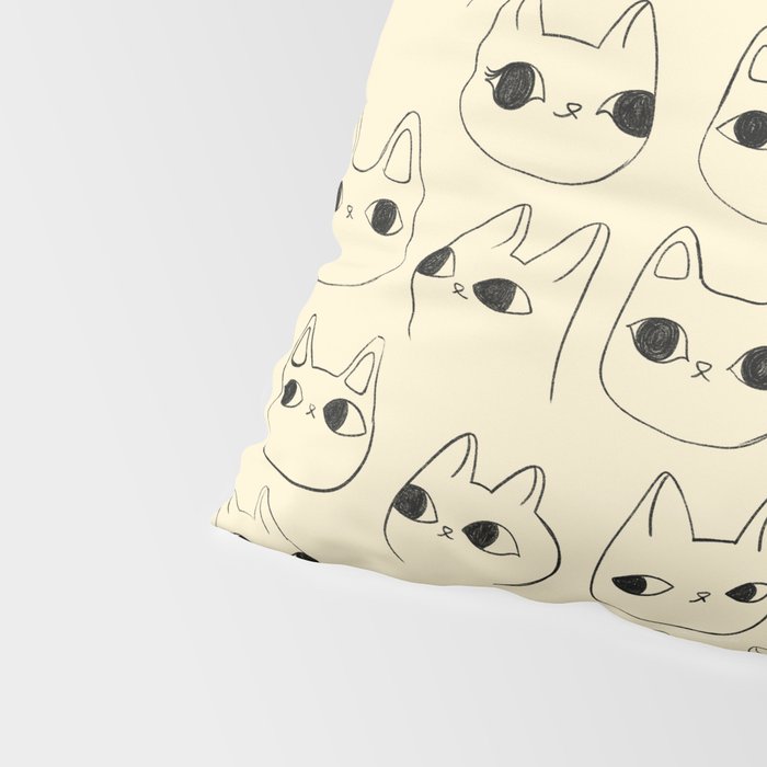 Cute Kawaii Cat Face Doodle Sketch Drawings Pillow Sham Gallery Image 4