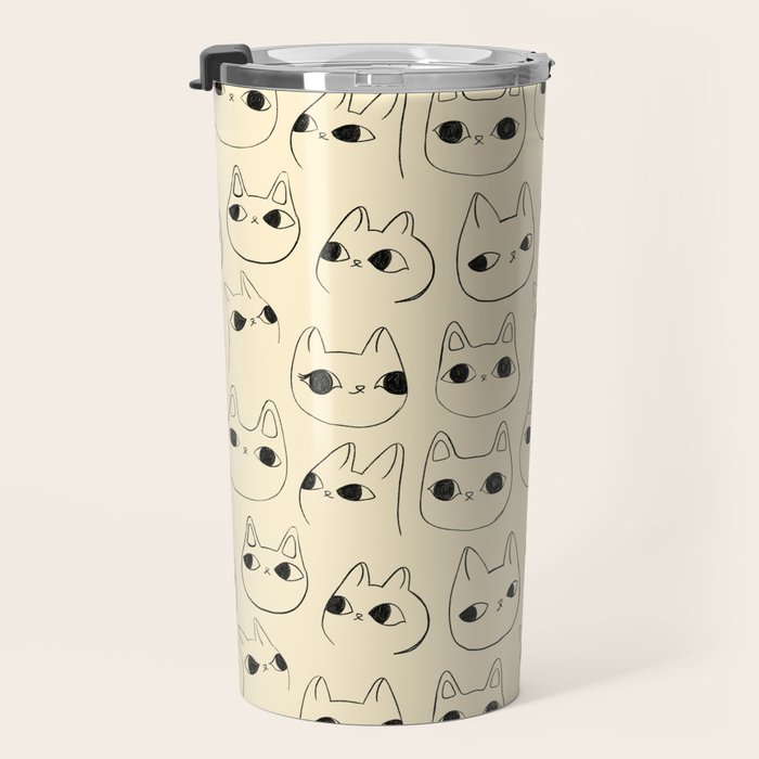 Cute Kawaii Cat Face Doodle Sketch Drawings Travel Mug Gallery Image 3