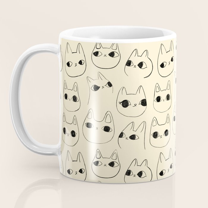 Cute Kawaii Cat Face Doodle Sketch Drawings Coffee Mug Gallery Image 3