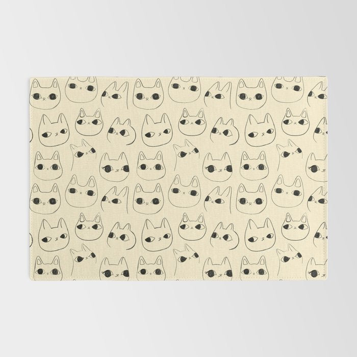Cute Kawaii Cat Face Doodle Sketch Drawings Rug Gallery Image 2