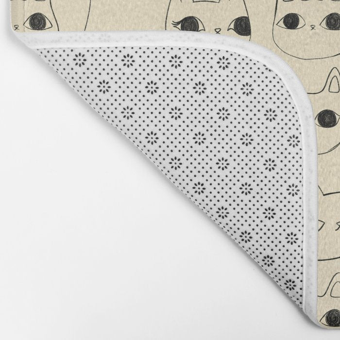 Cute Kawaii Cat Face Doodle Sketch Drawings Bath Mat Gallery Image 2