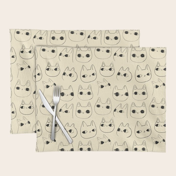 Cute Kawaii Cat Face Doodle Sketch Drawings Placemat Gallery Image 1