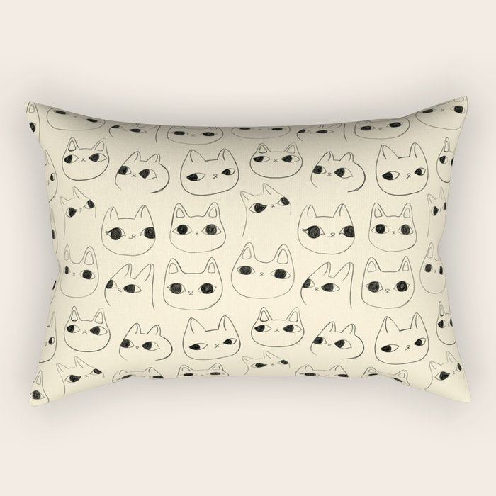 Cute Kawaii Cat Face Doodle Sketch Drawings Rectangular Pillow Gallery Image 2