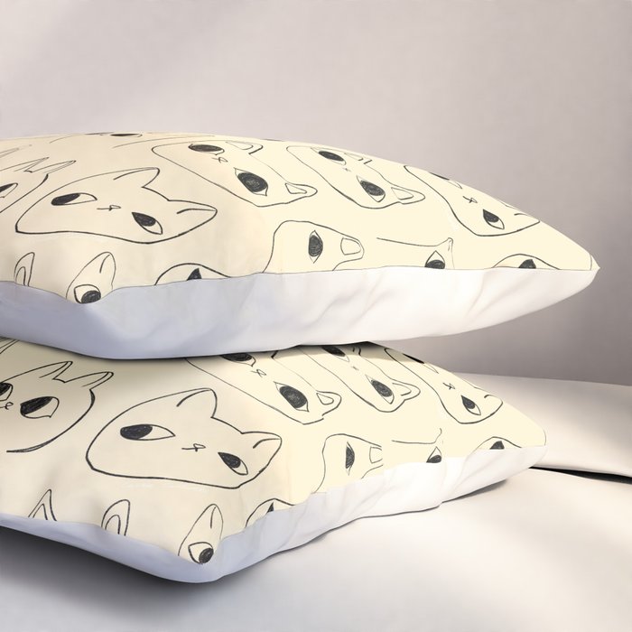 Cute Kawaii Cat Face Doodle Sketch Drawings Pillow Sham Gallery Image 3