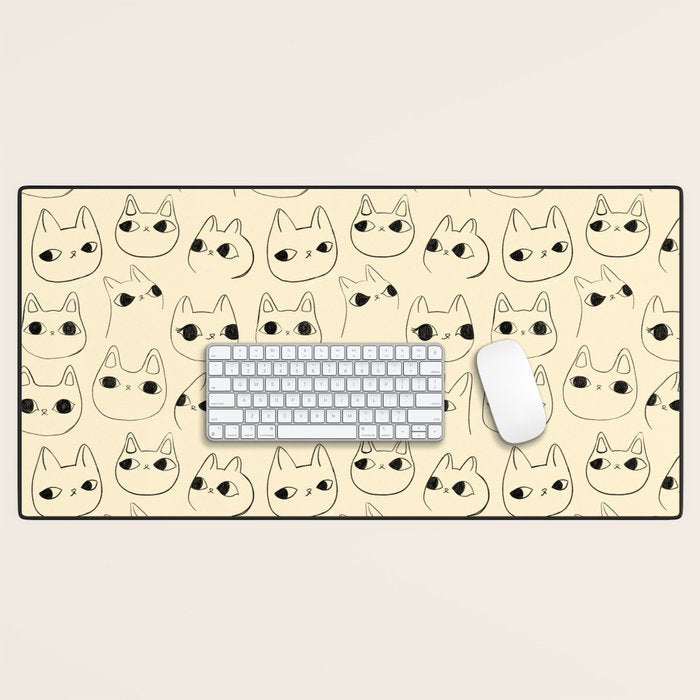 Cute Kawaii Cat Face Doodle Sketch Drawings Desk Mat Gallery Image 1