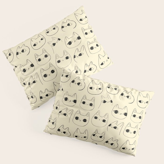 Cute Kawaii Cat Face Doodle Sketch Drawings Pillow Sham Gallery Image 3