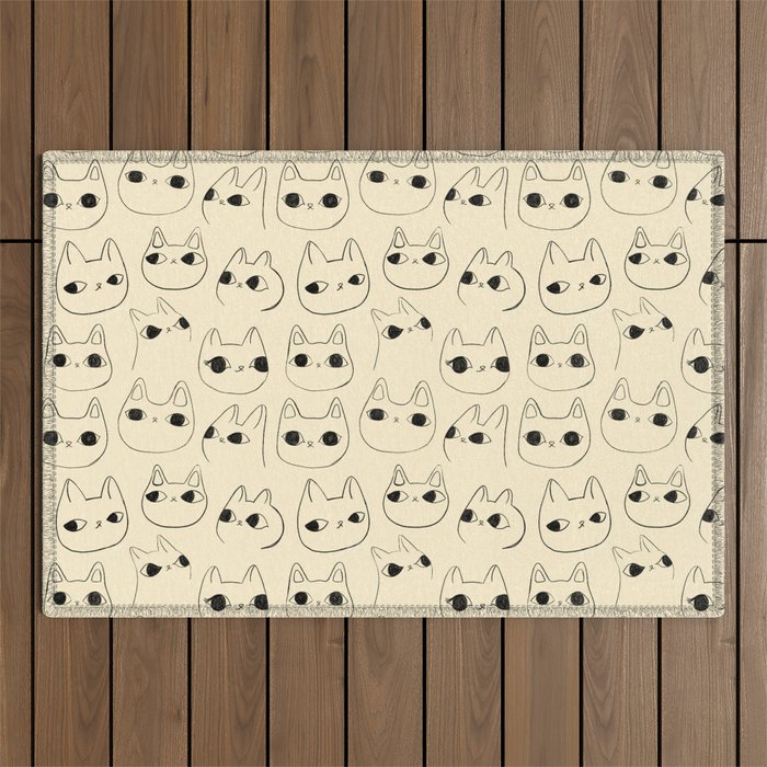 Cute Kawaii Cat Face Doodle Sketch Drawings Outdoor Rug Gallery Image 1