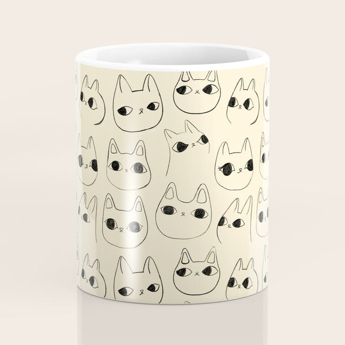 Cute Kawaii Cat Face Doodle Sketch Drawings Coffee Mug Gallery Image 4
