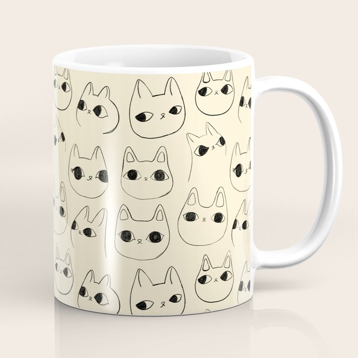 Cute Kawaii Cat Face Doodle Sketch Drawings Coffee Mug Gallery Image 1