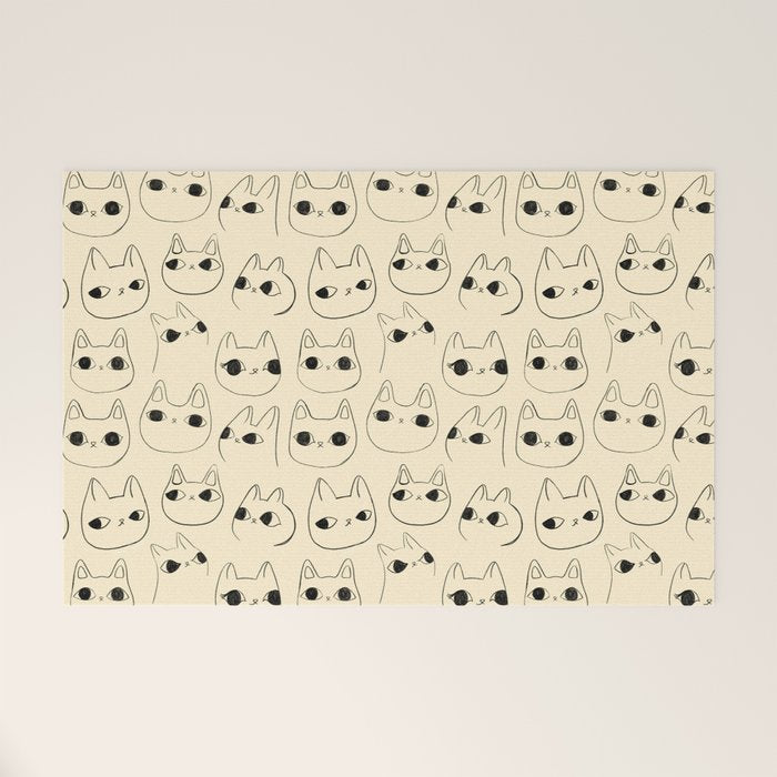Cute Kawaii Cat Face Doodle Sketch Drawings Welcome Mat Gallery Image 1