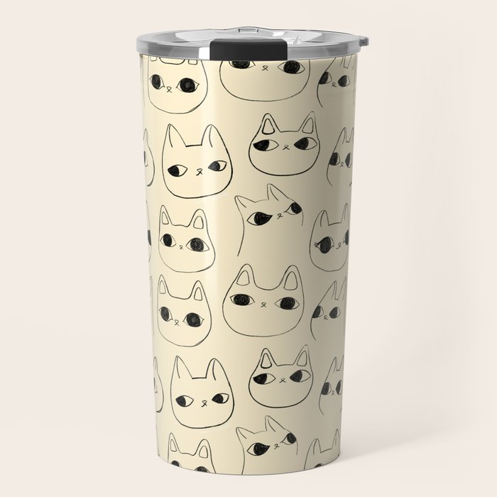 Cute Kawaii Cat Face Doodle Sketch Drawings Travel Mug Gallery Image 1