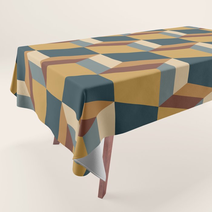 Cuboid Mid Century Abstract Shapes Pattern VI Tablecloth Gallery Image 1