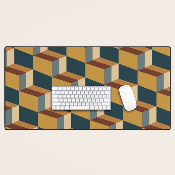 Cuboid Mid Century Abstract Shapes Pattern VI Desk Mat Gallery Image 1
