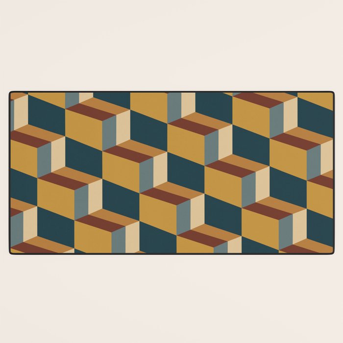 Cuboid Mid Century Abstract Shapes Pattern VI Desk Mat Gallery Image 3