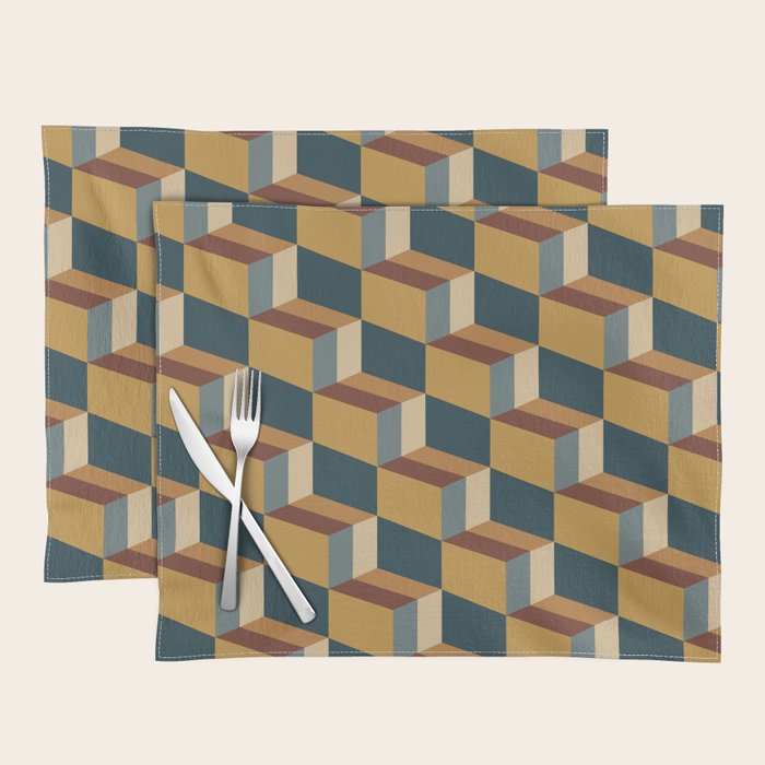 Cuboid Mid Century Abstract Shapes Pattern VI Placemat Gallery Image 1