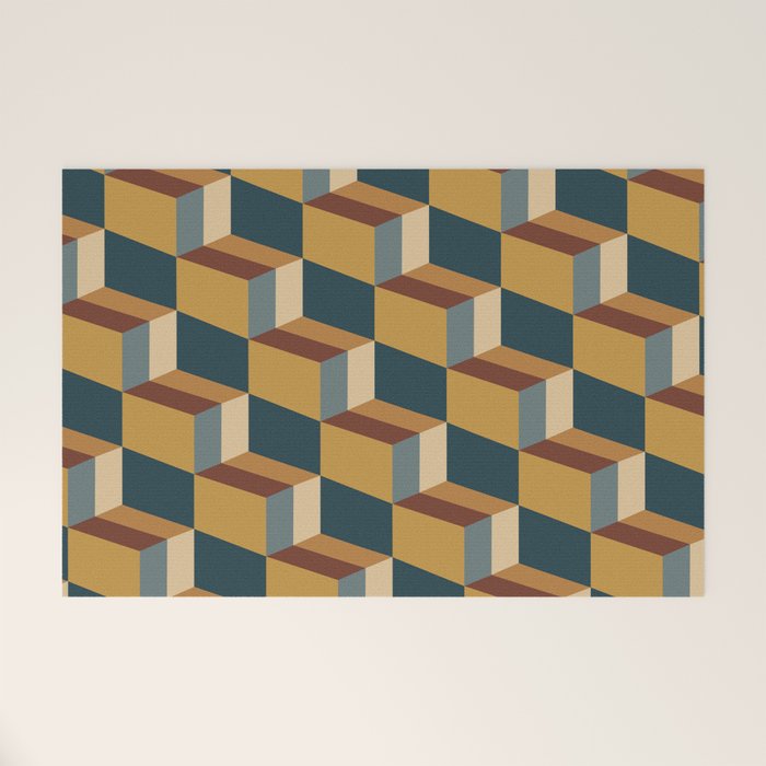 Cuboid Mid Century Abstract Shapes Pattern VI Welcome Mat Gallery Image 1