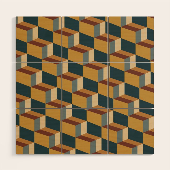 Cuboid Mid Century Abstract Shapes Pattern VI Wood Wall Art Gallery Image 1