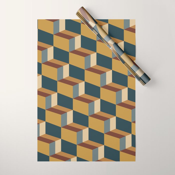 Cuboid Mid Century Abstract Shapes Pattern VI Wrapping Paper Gallery Image 1
